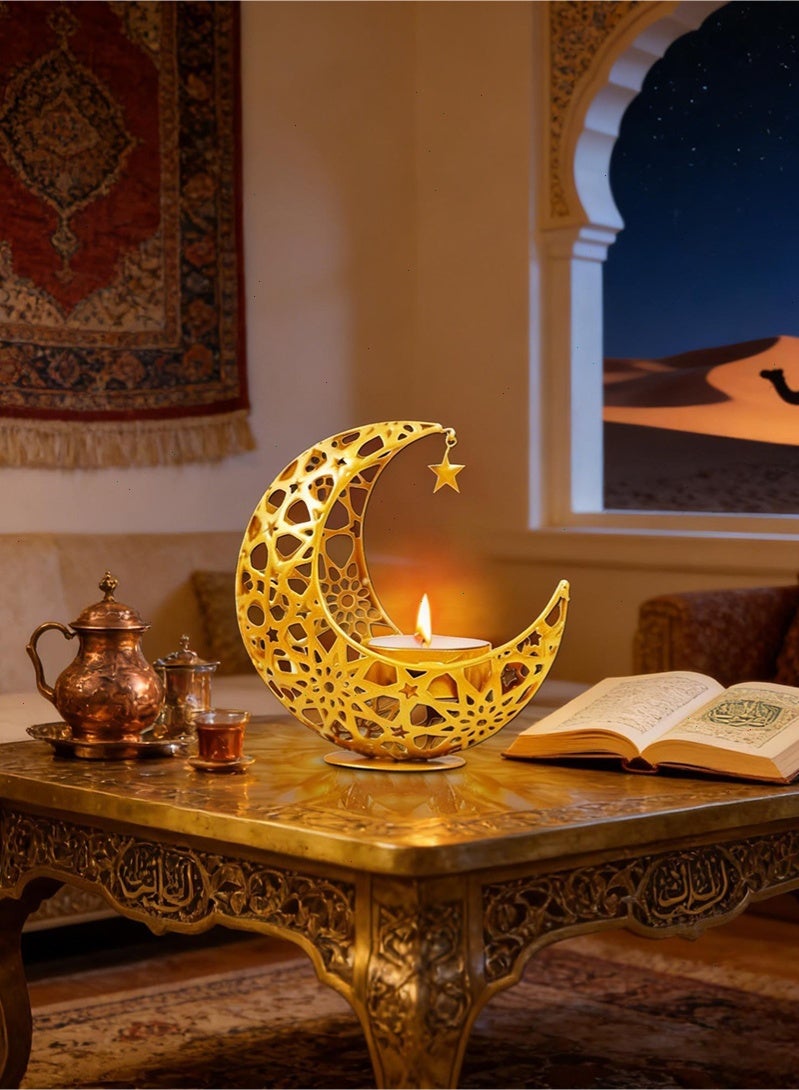 Topyich Ramadan candle holder, Gold Moon Shape Ramadan Candlestick, 10.8*10.8*5.4cm Small Candlestick, Ramadan decorations for Party Wedding Table - Image 3